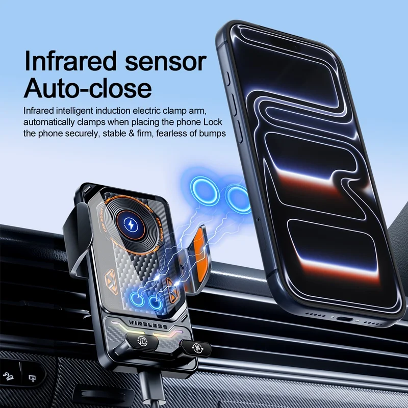 Cargador Inalámbrico Universal para Teléfono de Auto de 15W con Soporte Táctil 90 °   Soporte Giratorio para Samsung S25 S24 iPhone 17 16 15 14 13 12 11 Pro Max