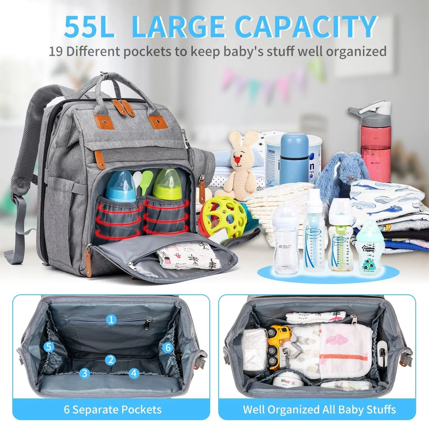 Mochila Cambiador de Bebé con Gran Capacidad, Bolsa de Viaje Portátil para Pañales con Cuna Plegable, Bolsas Multifuncionales para Bebé y Colchoneta Cambiador Móvil, Mochila Cuna para Bebé