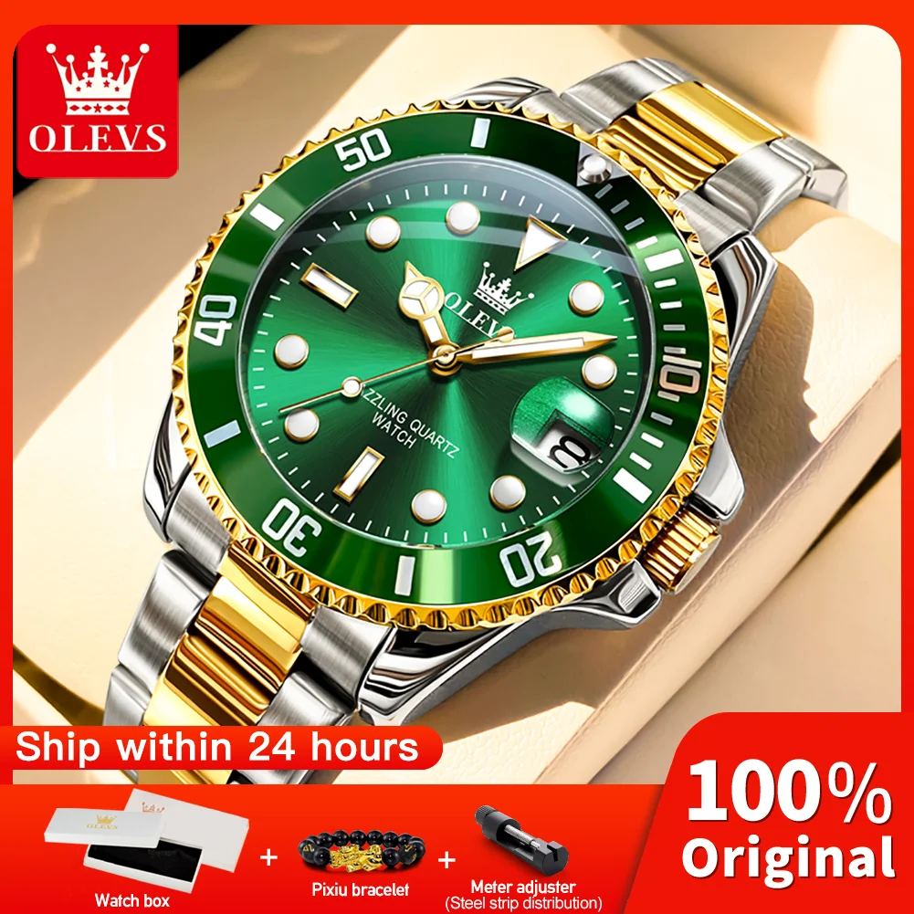 OLEVS 5885 reloj para hombre, marca Original, reloj de cuarzo resistente al agua, correa de acero inoxidable, fecha automática, relojes de regalo para hombre