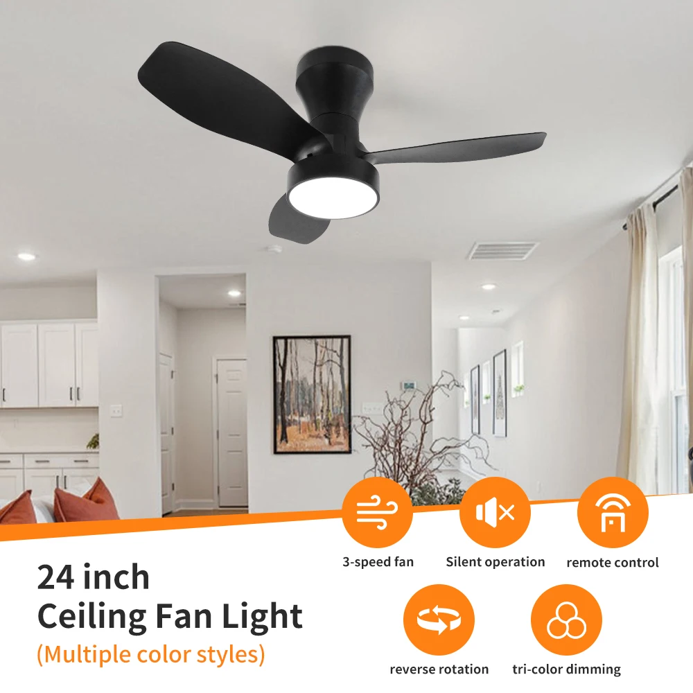 Pequeño ventilador de techo LED moderno, motor de CC, luz colgante con atenuación remota para sala de estar, dormitorio, comedor, ventilador eléctrico