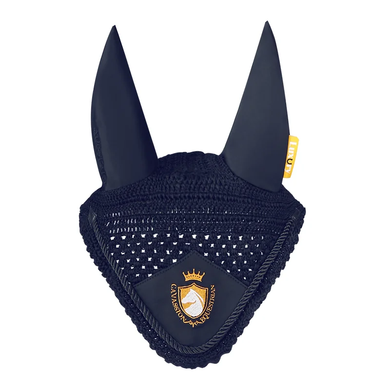 Cubierta de oreja de caballo ecuestre, protección contra el viento, máscara de oreja de caballo rojo bordado, cubierta de oreja de caballo de punto negro