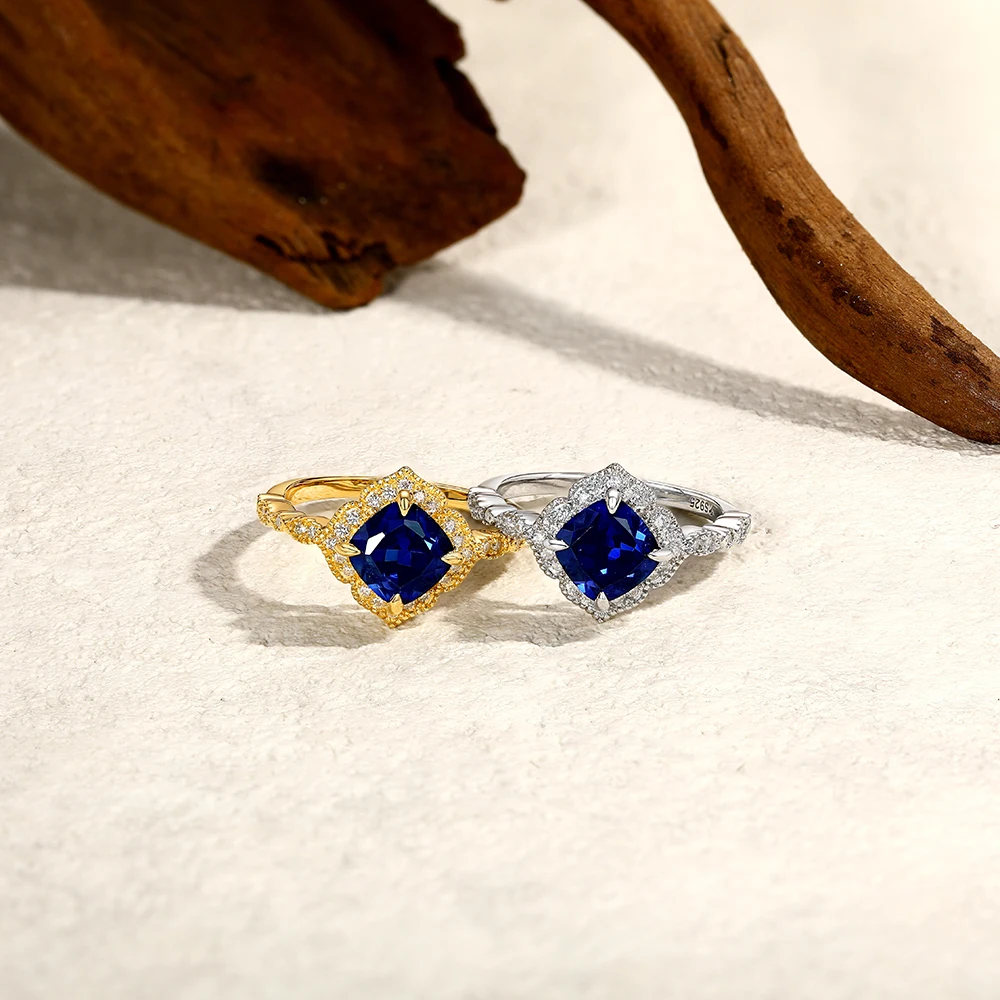 ATTAGEMS-Anillo clásico de zafiro azul, corte cojín, 2.0ct, DVVS1, Plata de Ley 925 auténtica para mujer, joyería fina de compromiso y boda