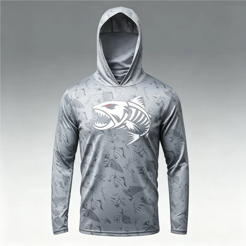 Camiseta de pesca de manga larga con protección solar y sombrero de pescador, ropa de secado rápido para hombre para viajes de pesca al aire libre en verano