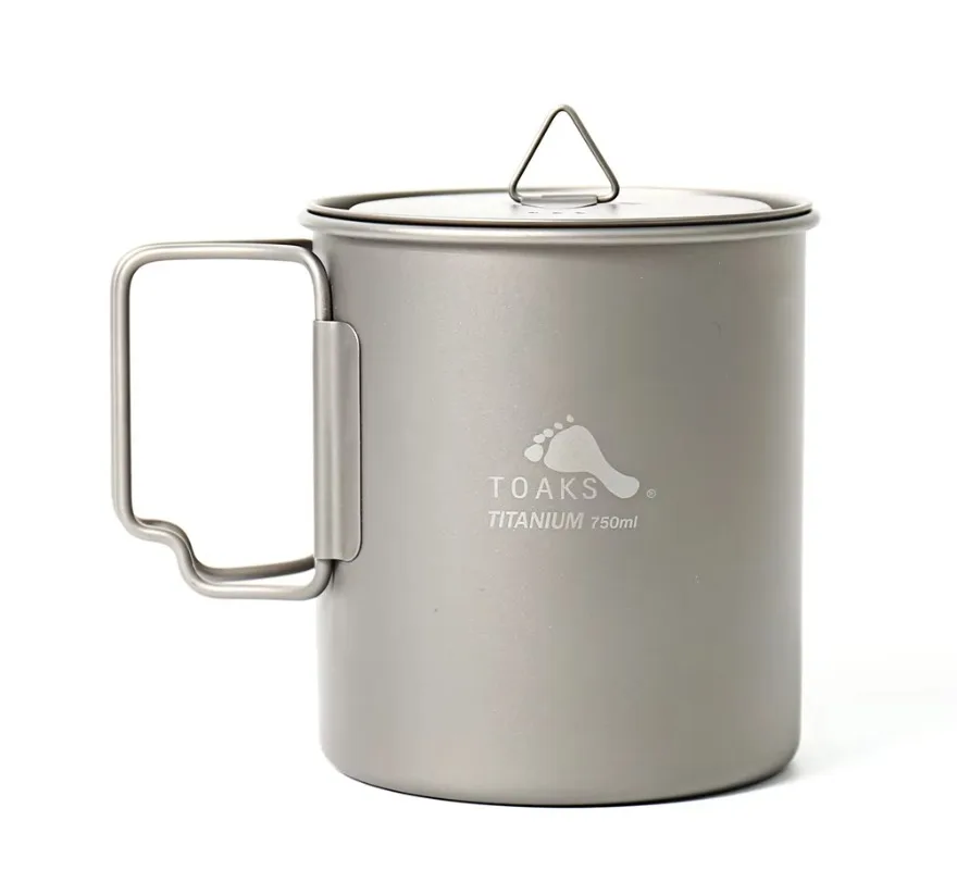 TOAKS Titanium Pot POT-750, taza ultraligera para exteriores con tapa y mango plegable, utensilios de cocina para acampar, 750ml, 103g