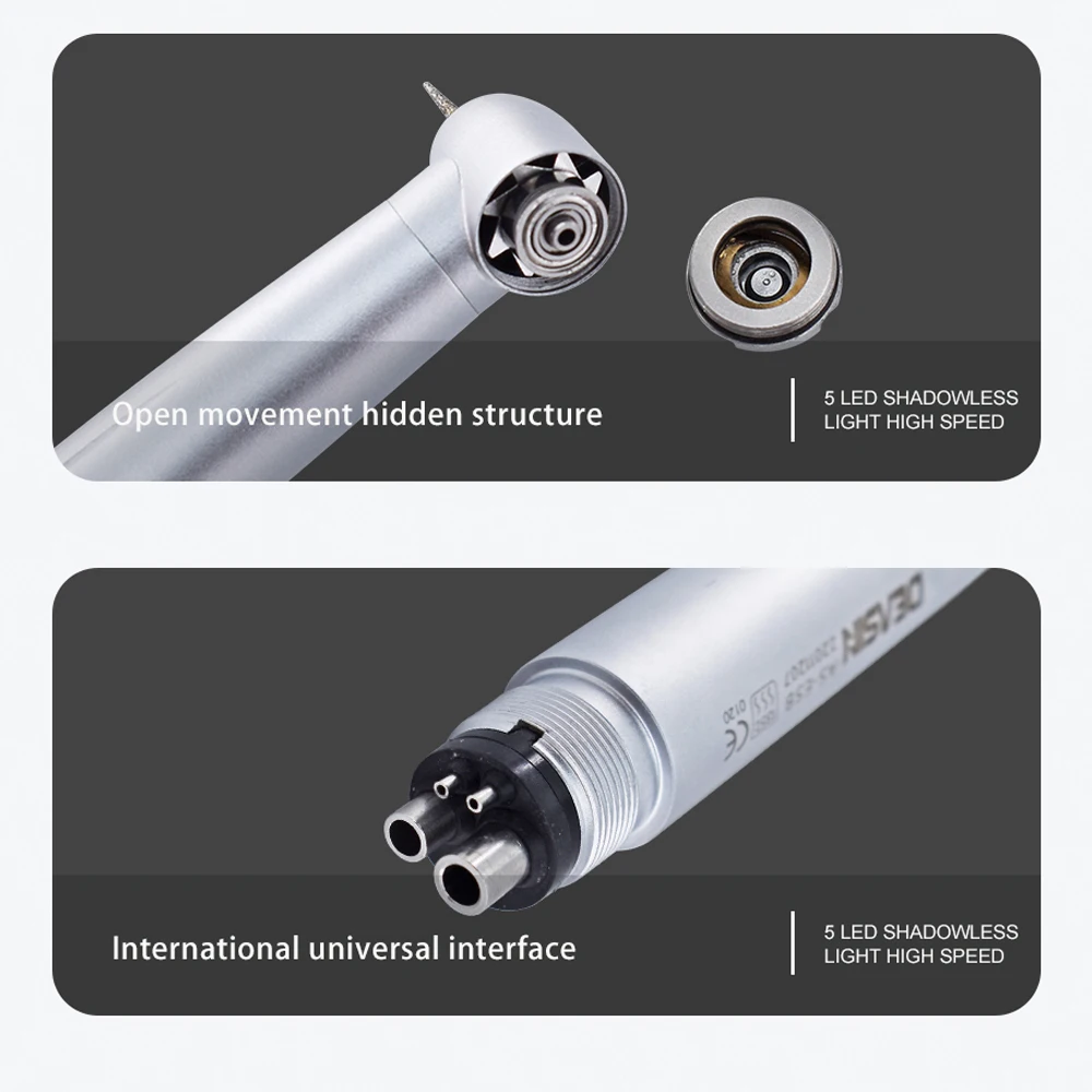 Generador eléctrico dental con anillo LED sin sombras, pieza de mano de cerámica de alta velocidad mini/estándar/torque con 5 sprays de agua y 2/4 orificios