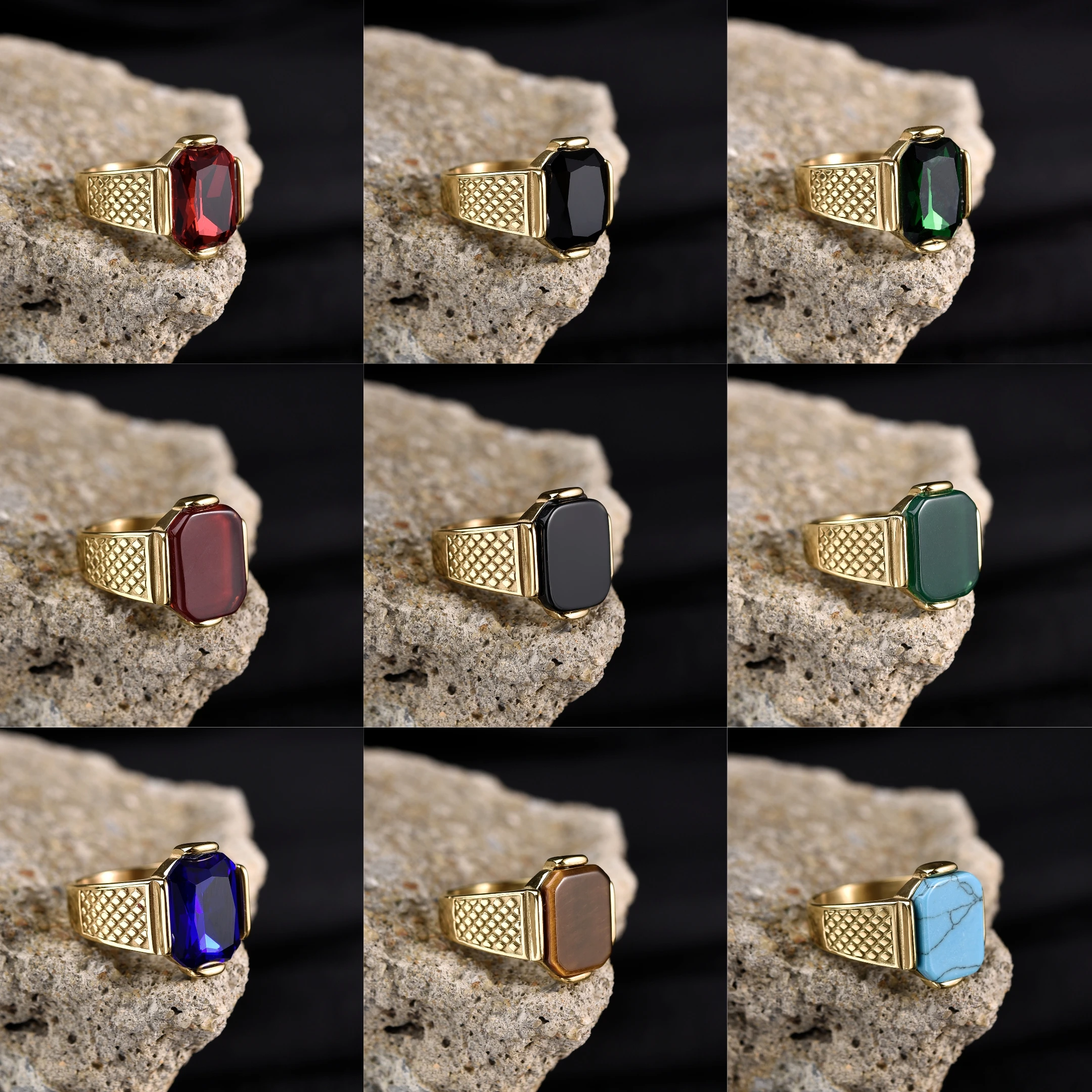 R3351g Anillo de joyería con piedras preciosas de acero inoxidable vintage de alta calidad para hombre