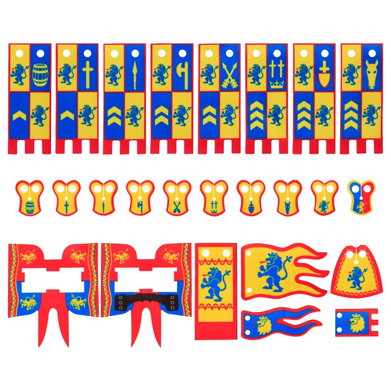 MOC-accesorios medievales, serie de bloques de construcción, figura de soldado del ejército militar, armadura, escudo, casco, espada, corona, Caballero, juguetes de ladrillos