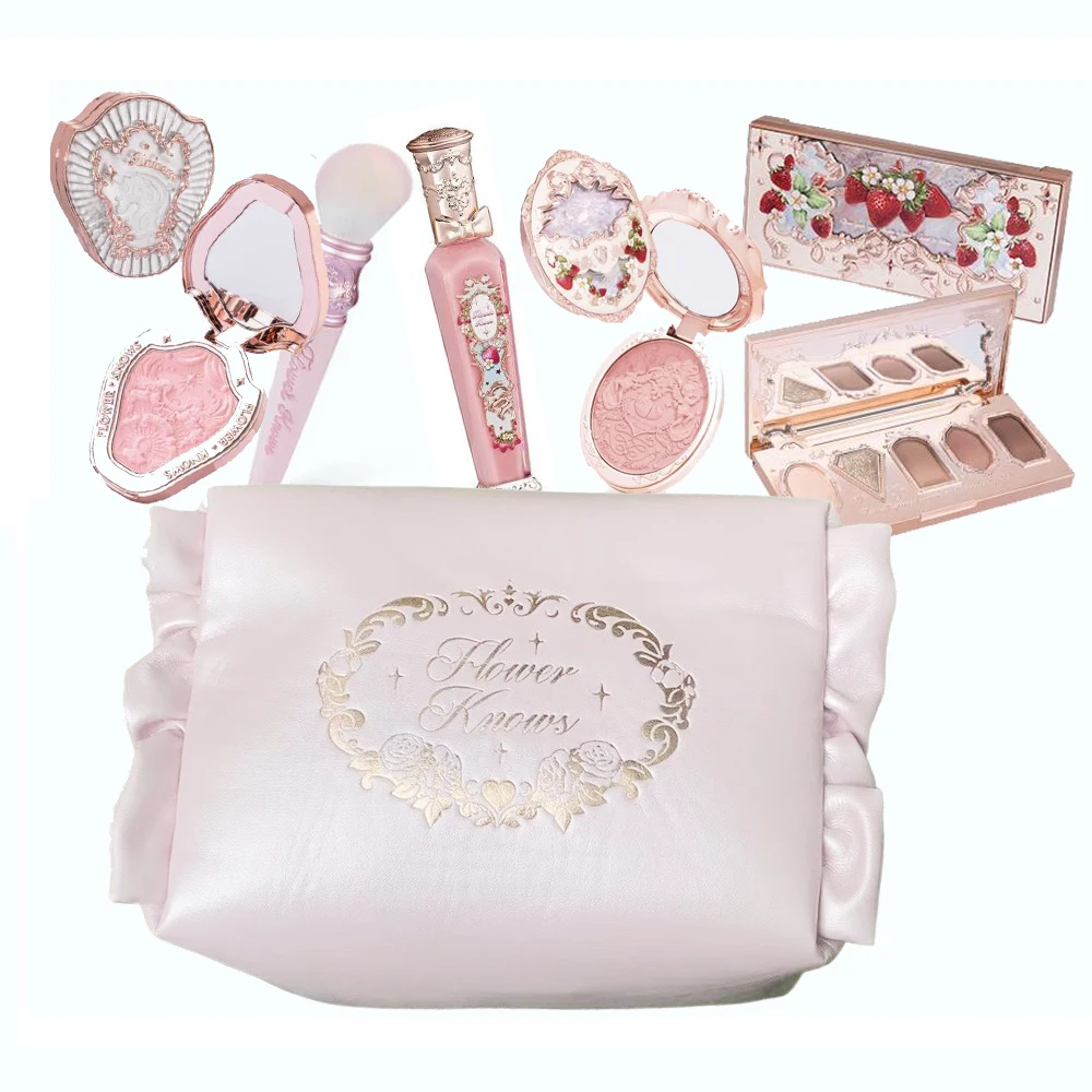 Set de Maquillaje Todo en Uno Flower Knows, Caja de Regalo, Base de Maquillaje en Crema Garden Cushion, Rubor Mate, Lápiz Labial de Larga Duración con Bolsa