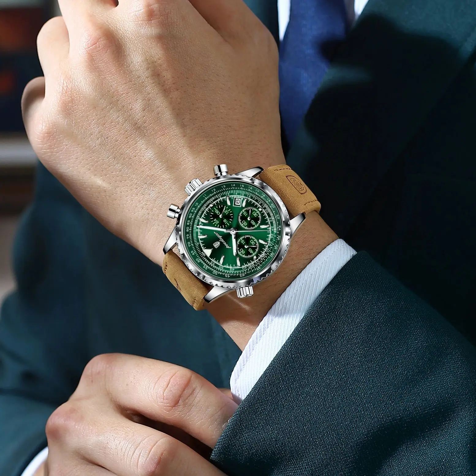 Reloj de Pulsera POEDAGAR para Hombre de Negocios, Resistente al Agua, Luminoso, con Fecha, Cronógrafo, Deportivo, de Cuero, de Cuarzo, a la Moda