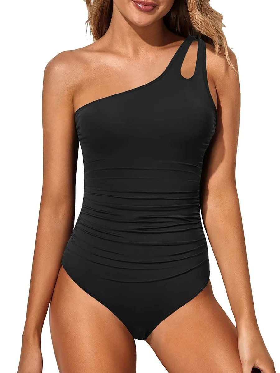 Traje de Baño de Leopardo 2026 para Mujer, de Una Pieza, con un Hombro Descubierto, Traje de Baño Sólido para Mujer, Ropa de Playa