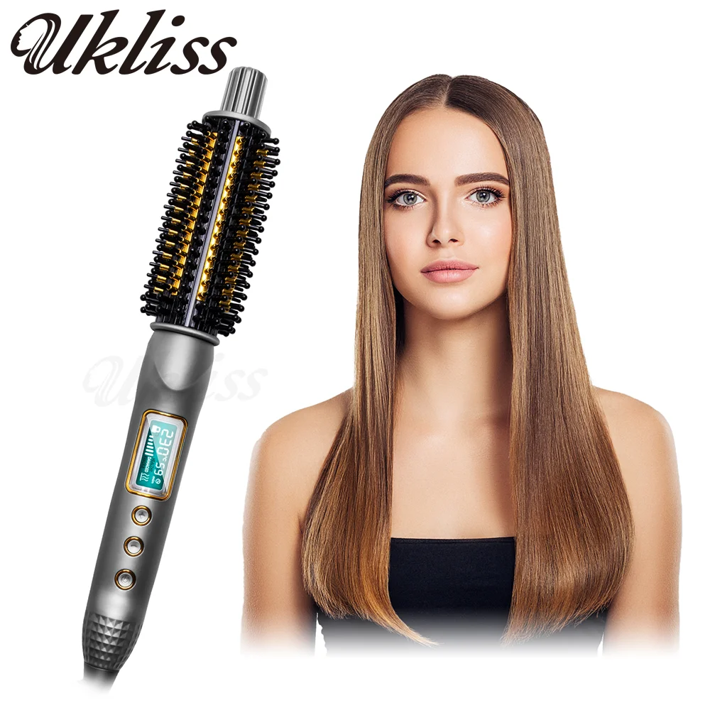 Rizador de pelo iónico de cerámica, cepillo de pelo de 32mm, alisador, volumizador de pelo antiescaldaduras, cepillo calentado, peine caliente eléctrico