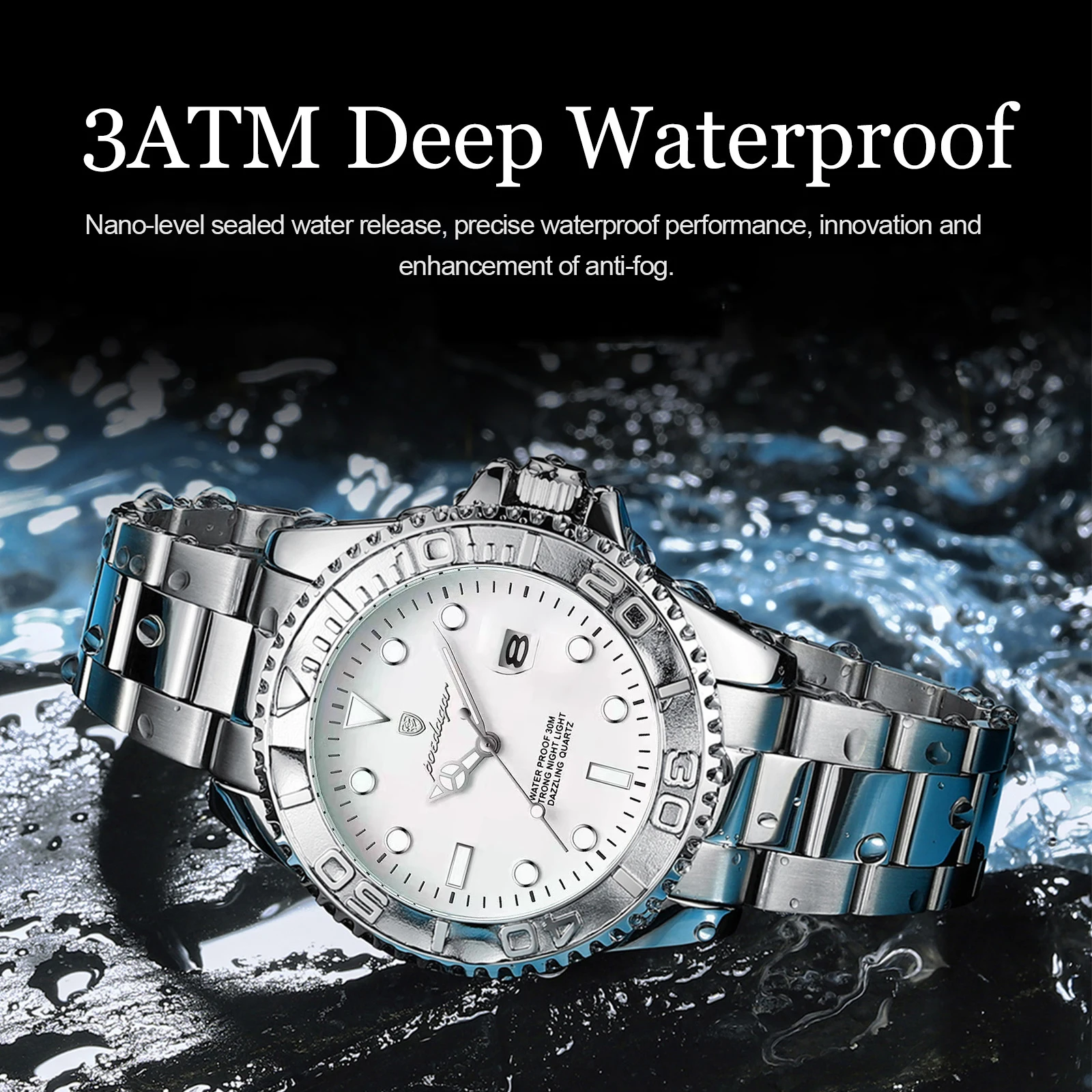 Reloj de Pulsera POEDAGAR Casual para Hombre, Resistente al Agua, Luminoso, con Fecha, Reloj de Acero Inoxidable, Clásico, de Cuarzo