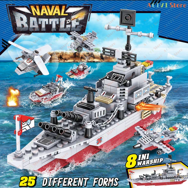 Navy War Chariot, barco del ejército, modelo de avión, buques de guerra, bloques de construcción compatibles con Lego, juego de construcción para niños, juguetes de ladrillos