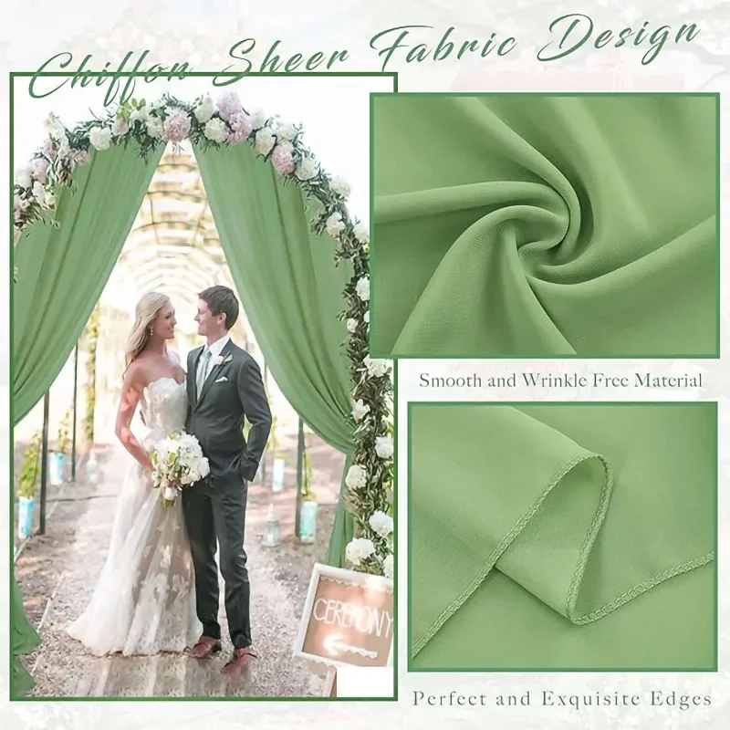 Arco de boda verde salvia, cortinas transparentes drapeadas, telón de fondo para fiesta, ceremonia de boda, techo, decoración de recepción y escenario, 2 uds.