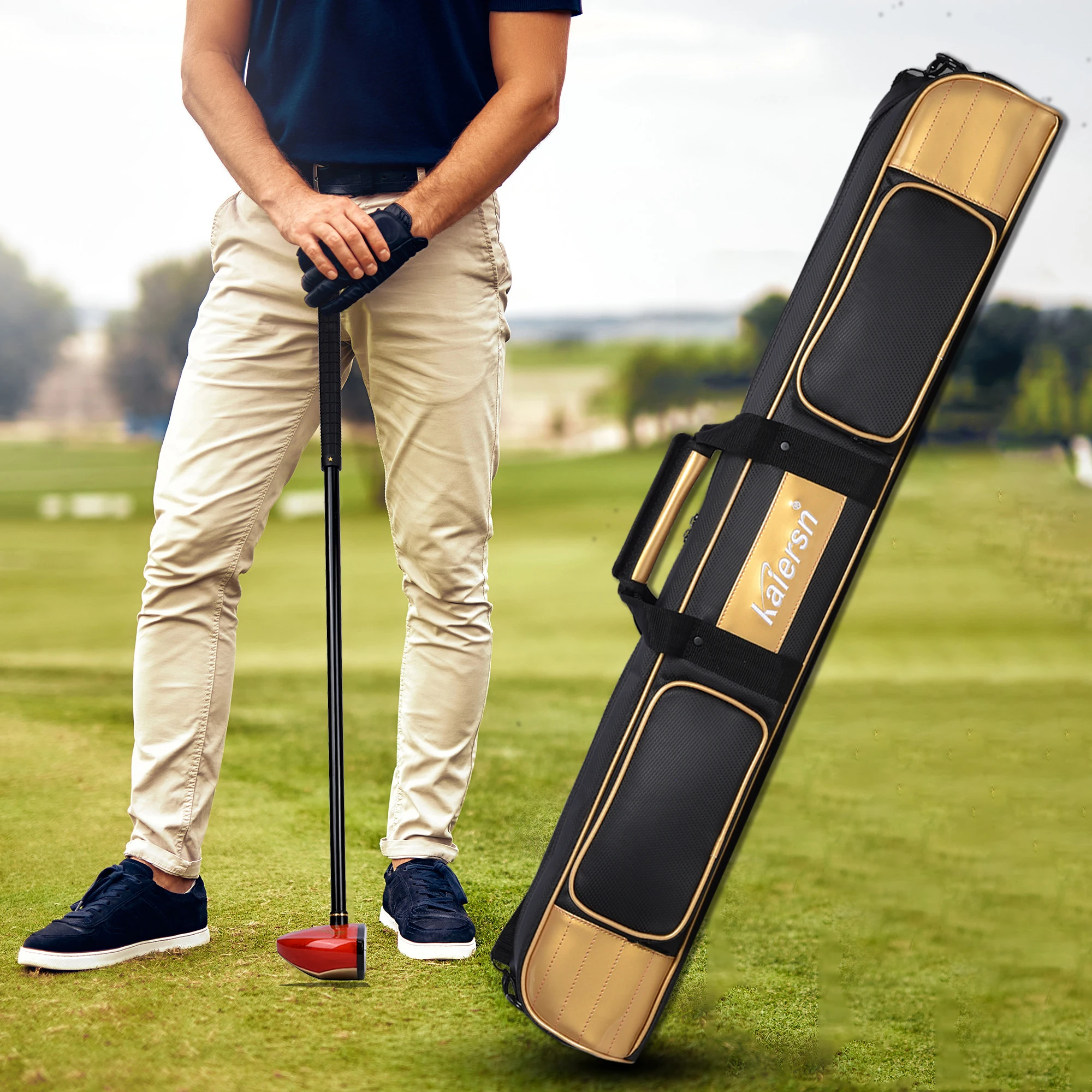 Bolsa para palos de golf de un solo hombro de PU de primera calidad, bolsa de transporte ligera para 2 palos de golf, pelotas, guantes, teléfonos y accesorios