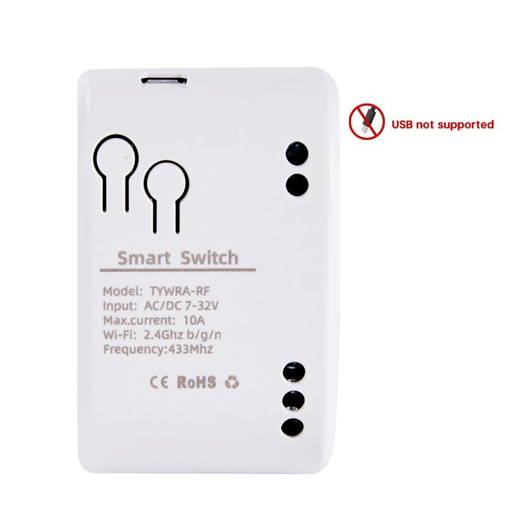 Interruptor Inteligente Wifi de 1 Canal, 7-32V, Mini Controlador de Luz Wifi, Receptor RF 433, Abrepuertas de Garaje, 10A, Compatible con la Aplicación Tuya, Relé de 1 Canal