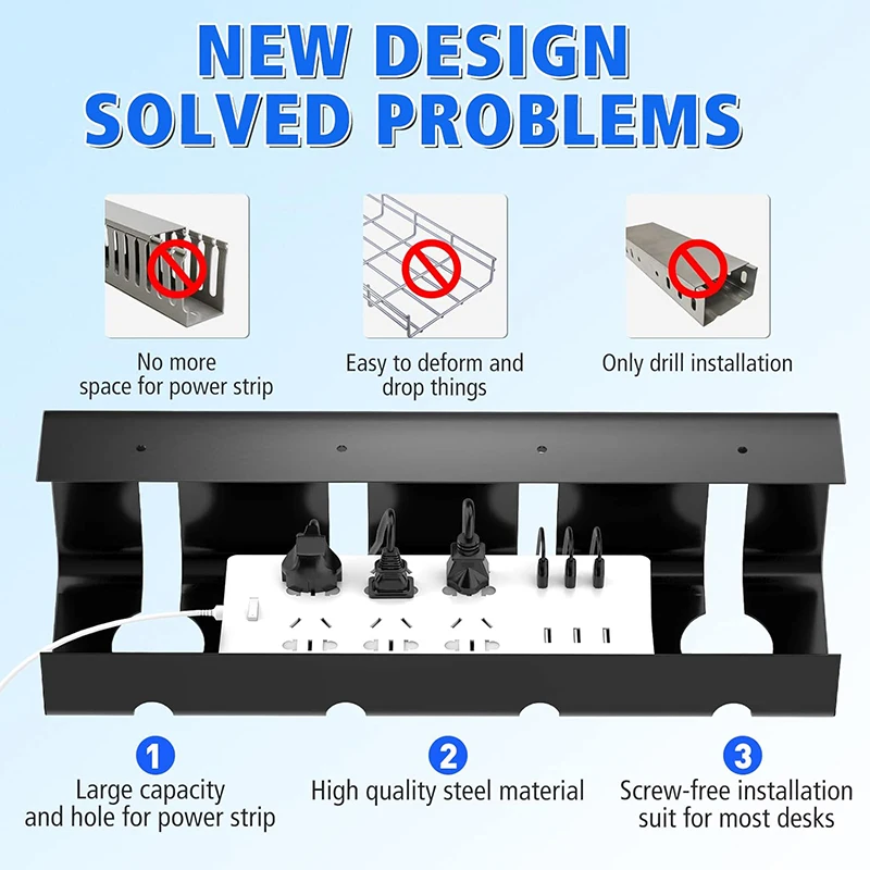 Bandeja Organizadora de Cables para Debajo del Escritorio, Bandeja de Acero para Gestión de Cables sin Perforaciones con Organizador de Cables y Organizador de Cables para Escritorio