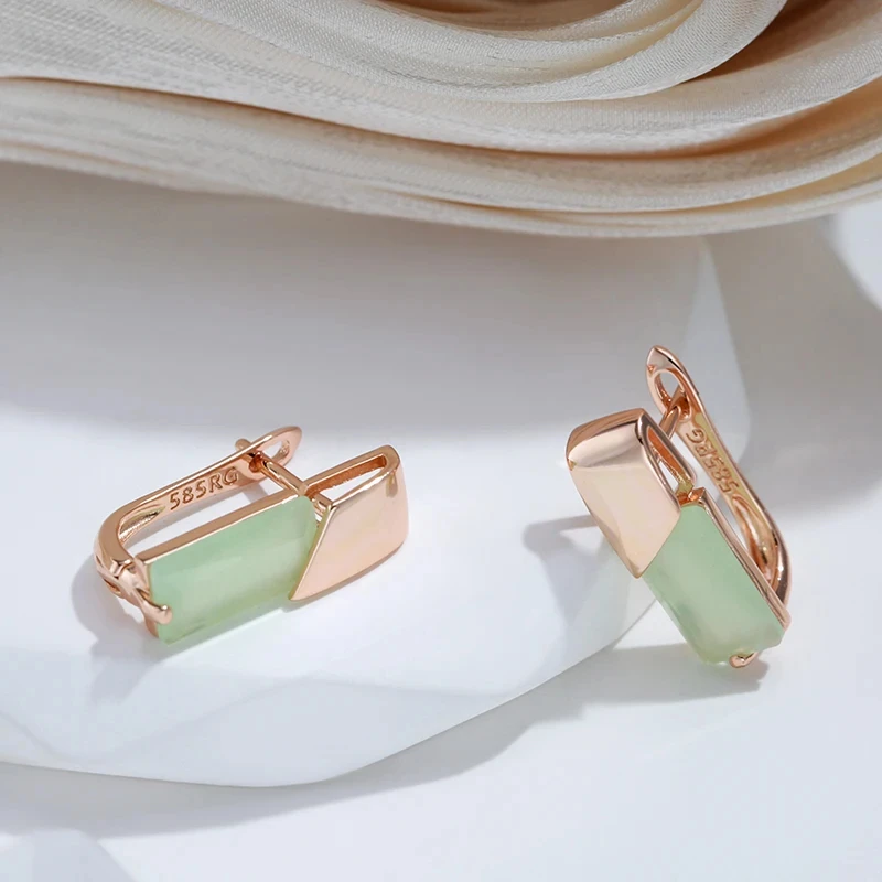Wbmqda, pendientes cuadrados simples de 19x6mm con piedra rosa para mujer, Color oro rosa 585, regalos de joyería de circón de alta calidad para uso diario