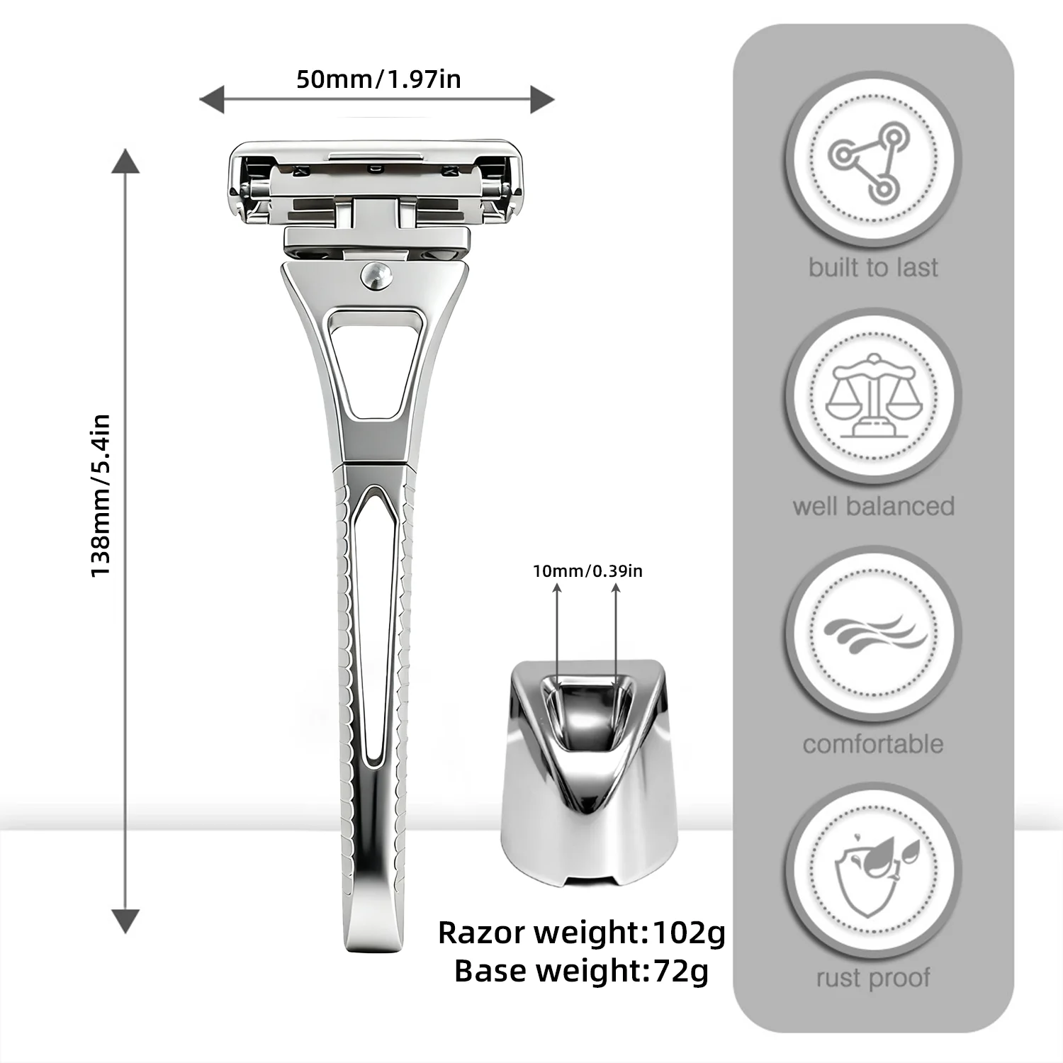 Whityle 24TS Glide Pro 4D Maquinilla de afeitar súper de acero inoxidable Kit de afeitadora de seguridad de 4 hojas Haft para hombre con soporte El mejor regalo para hombre