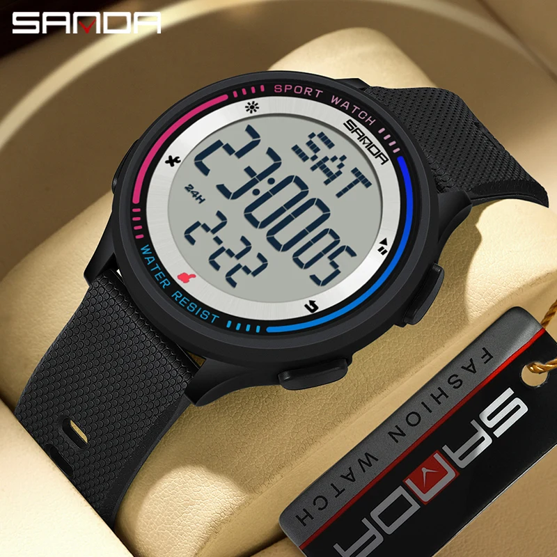 Reloj SANDA para hombre con múltiples funciones, cronómetro para deportes al aire libre, movimiento Digital resistente al agua, relojes LED con alarma electrónica de muñeca para hombre