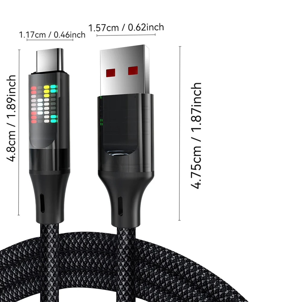 NNBILI 120W tipo C Cable de carga rápida 6A USB A a tipo C Cable de datos de nailon para Huawei Xiaomi Samsung con pantalla Led Cable USB C
