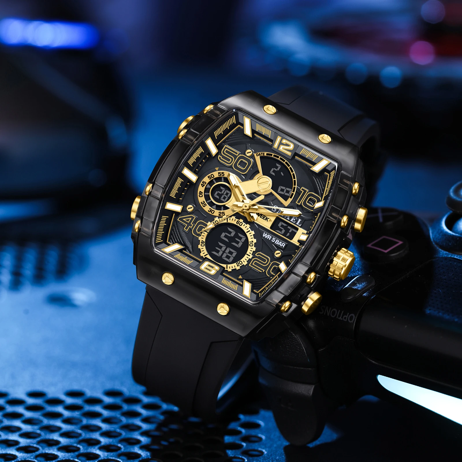 SMAEL marca 8109 nuevo reloj electrónico moda cuadrado doble pantalla impermeable luminoso multicolor para hombres