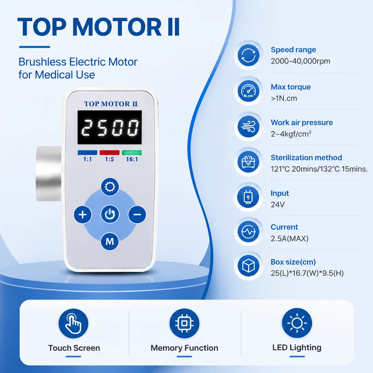 Micromotor LED sin Escobillas Azul para Odontología, Micromotor Eléctrico Integrado para Equipo de Dentista, Accesorios Profesionales para Odontología