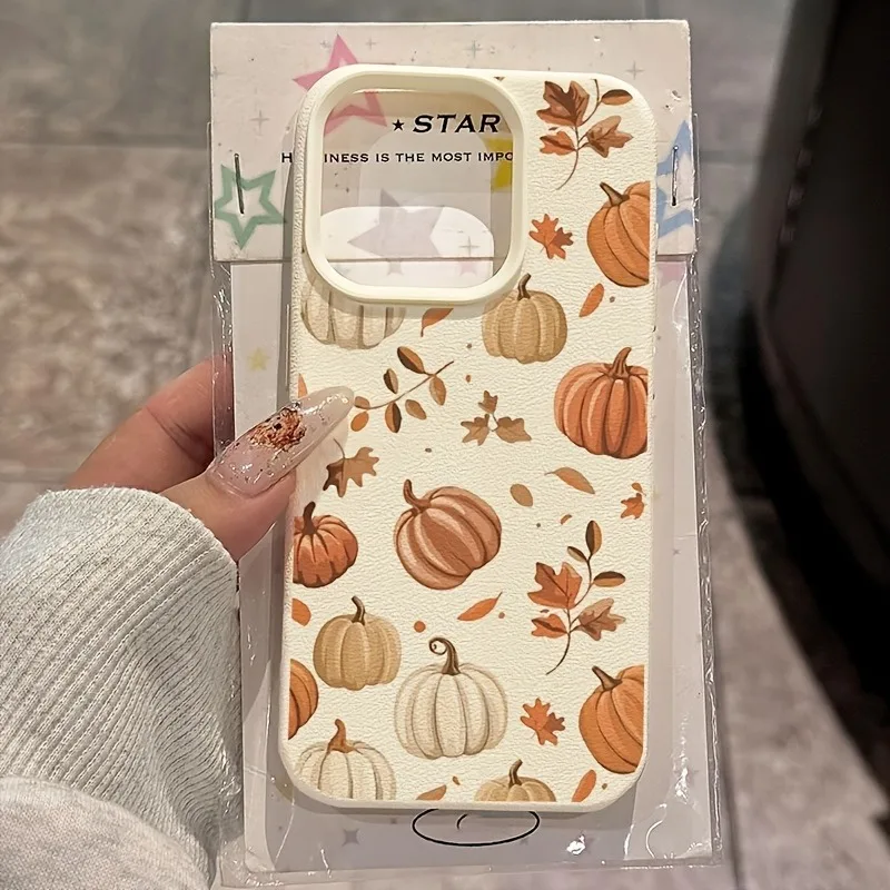 Funda Protectora Anticaída con Diseño de Hojas de Otoño y Calabaza para iPhone 18 Pro Max 17 Pro 16 Plus 15 14 13 12 11 17 17E XS X XR