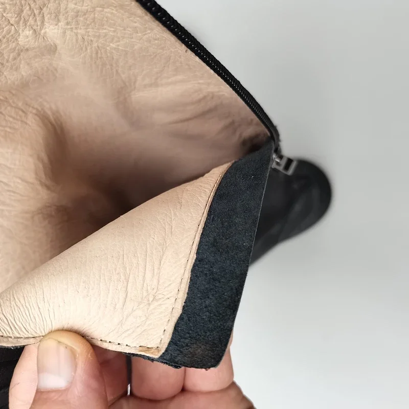 Careaymade-Botas de lana de invierno para mujer de edición ancha de cabeza grande de cuero genuino, botas individuales largas de caballero de cabeza redonda hechas a mano de piel de vaca