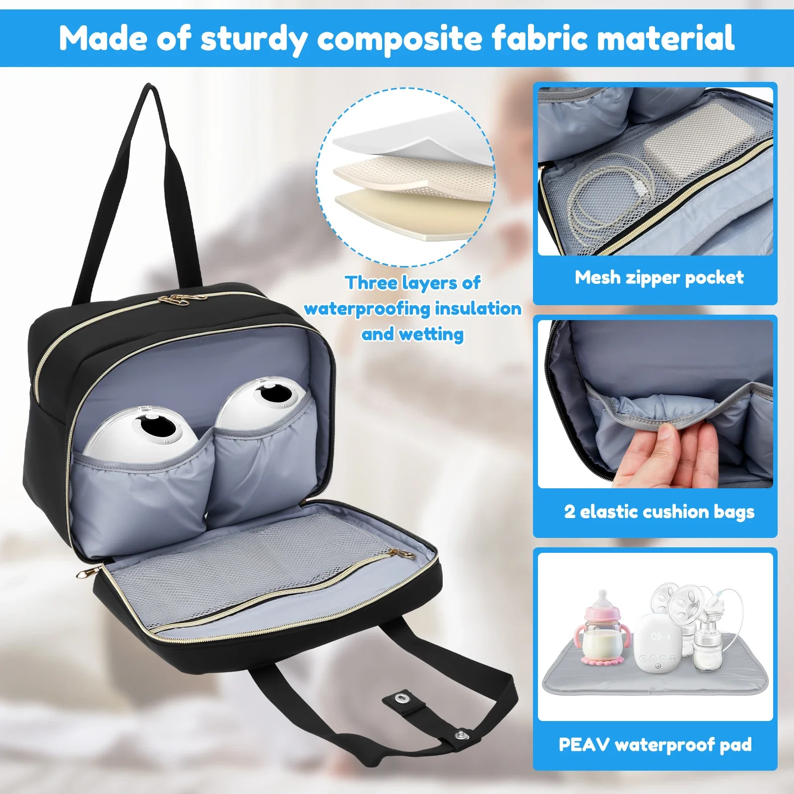 Bolsa de almacenamiento para extractor de leche con bolsa de hielo y estera impermeable, refrigerador portátil para leche materna, bolsa de viaje con aislamiento manos libres