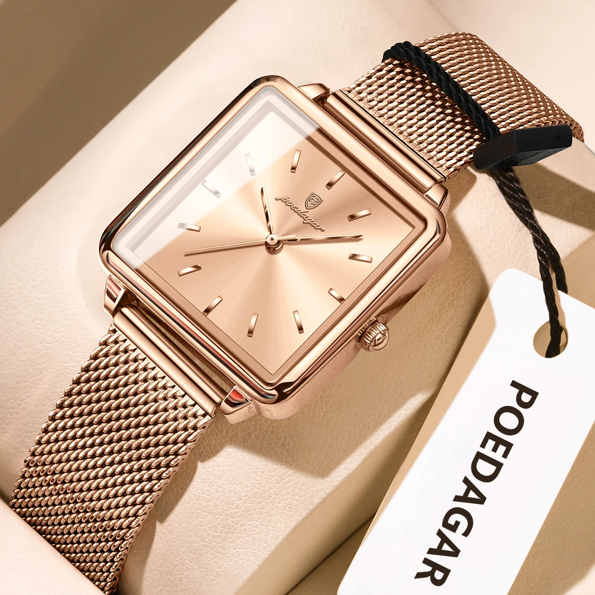 POEDAGAR Reloj cuadrado de moda para mujer, Reloj de malla de acero inoxidable resistente al agua para mujer, relojes de cuarzo elegantes para mujer, Reloj femenino