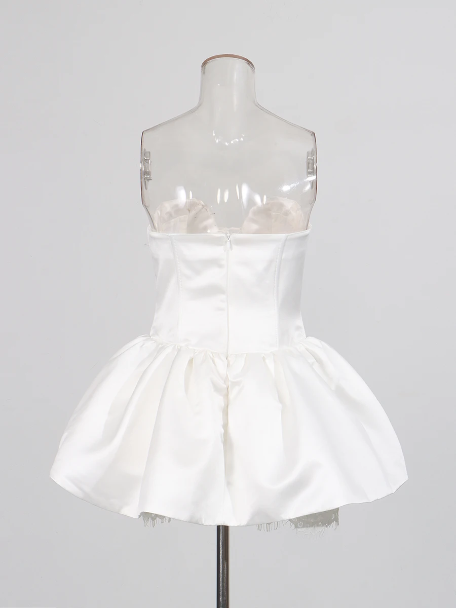 Vestidos Sólidos con Aberturas TWOTWINSTYLE para Mujer, sin Tirantes, sin Mangas, Cintura Alta, con Parches de Encaje, Mini Vestido Sexy, Moda Femenina