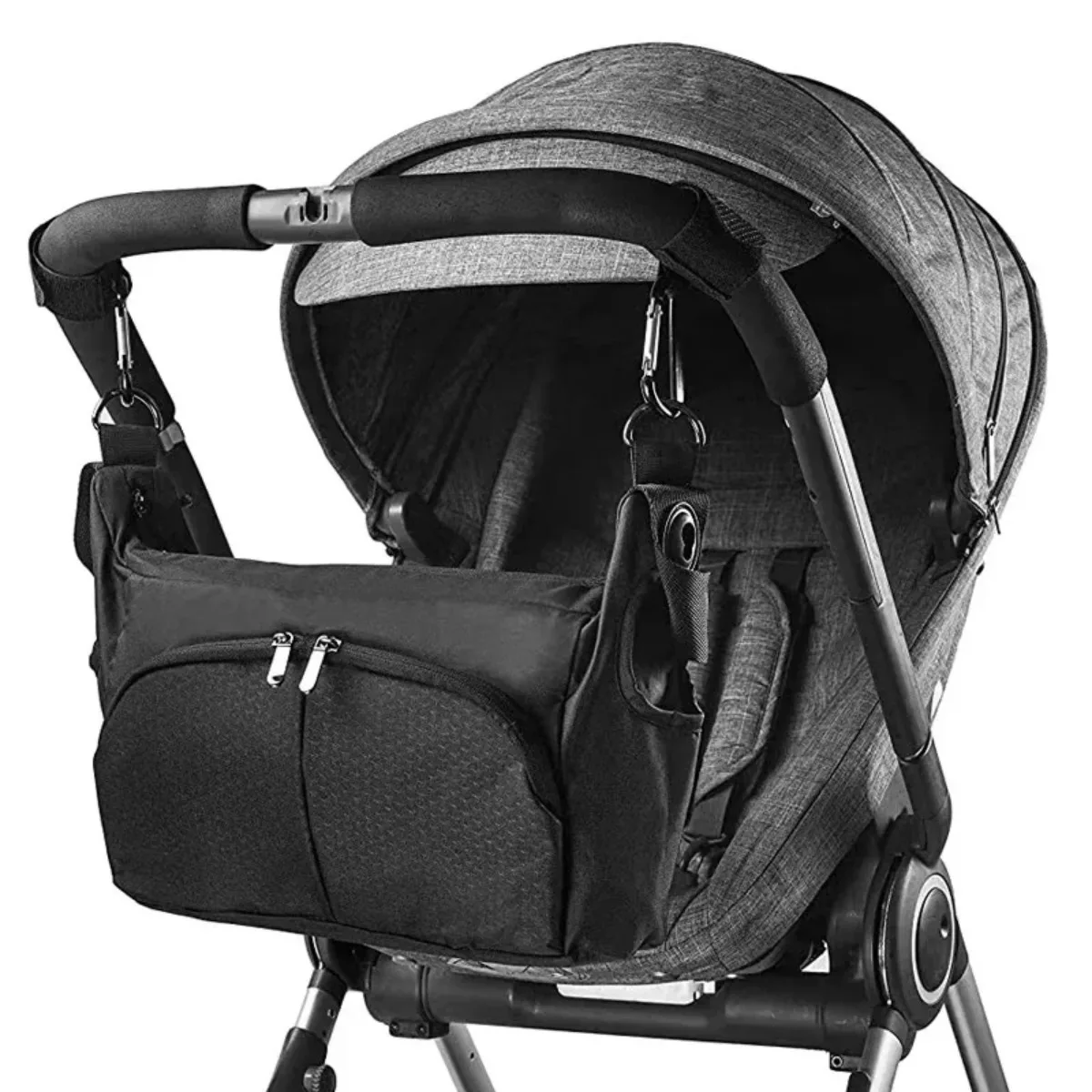 Bolsa de Pañales Portátil para Cochecito de Bebé, Bolsa de Almacenamiento Multifuncional para Cochecito, Negra, Impermeable
