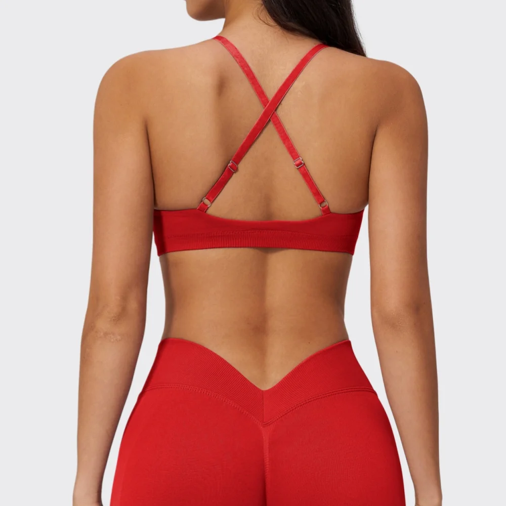 Sujetador deportivo sexy para mujer, top de gimnasio sin costuras, para entrenamiento, correr, yoga, con tirantes cruzados, ropa interior deportiva, push-up, para fitness y ejercicio.