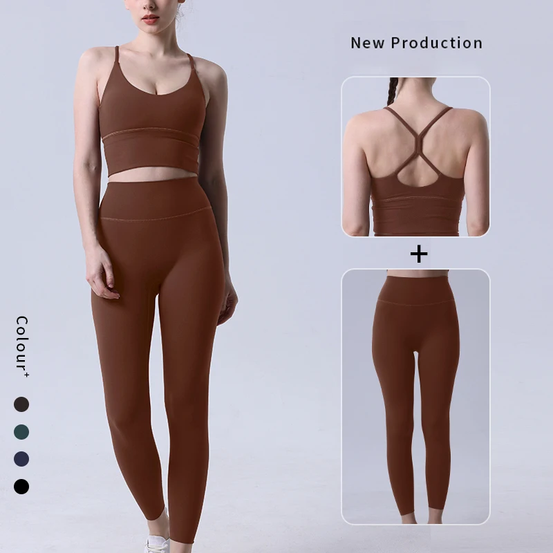 Ropa de Yoga de 2 piezas, chándal para mujer, ropa atlética, traje de Fitness para Pilates, entrenamiento de gimnasio, ropa de realce, Sujetador deportivo, traje de mallas