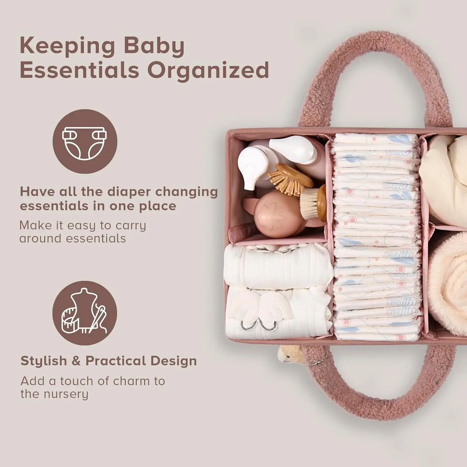 Organizador de pañales para bebé para cambiador, apiladores de pañales de felpa y bolsa de pañales con osito de peluche, cesta de almacenamiento de pañales