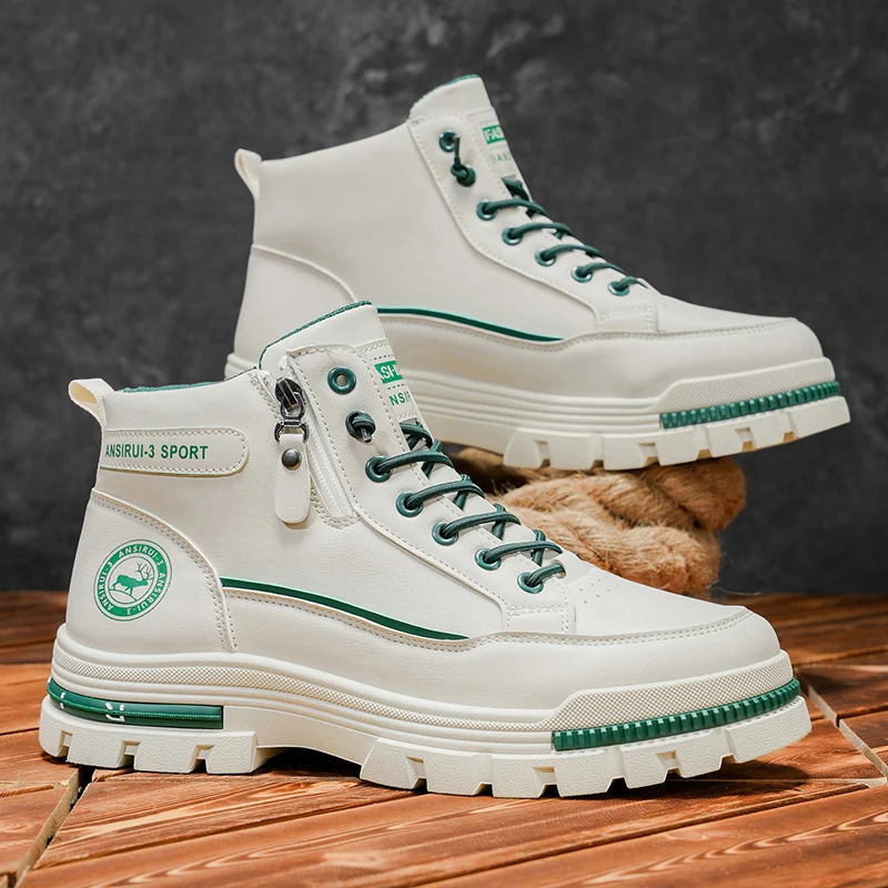 2025 A/W Nuevas botas de trabajo al aire libre de caña media alta para hombres - con cremallera, estilo de montañismo deportivo informal para senderismo