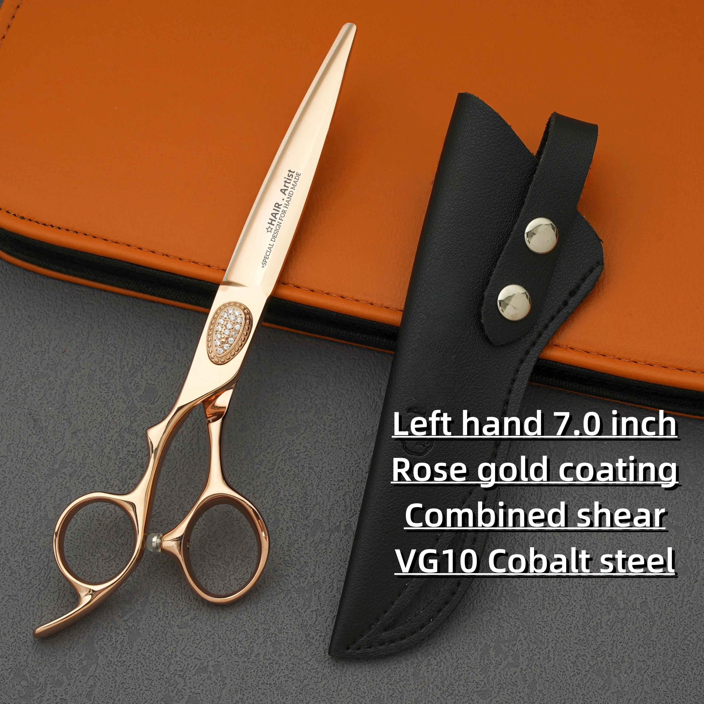 Tijeras MURASAKI para zurdos de 6.0-7.0 pulgadas, revestimiento de oro rosa, tijeras de peluquero de acero metálico VG10, herramientas de corte de cabello de alta calidad para salón.