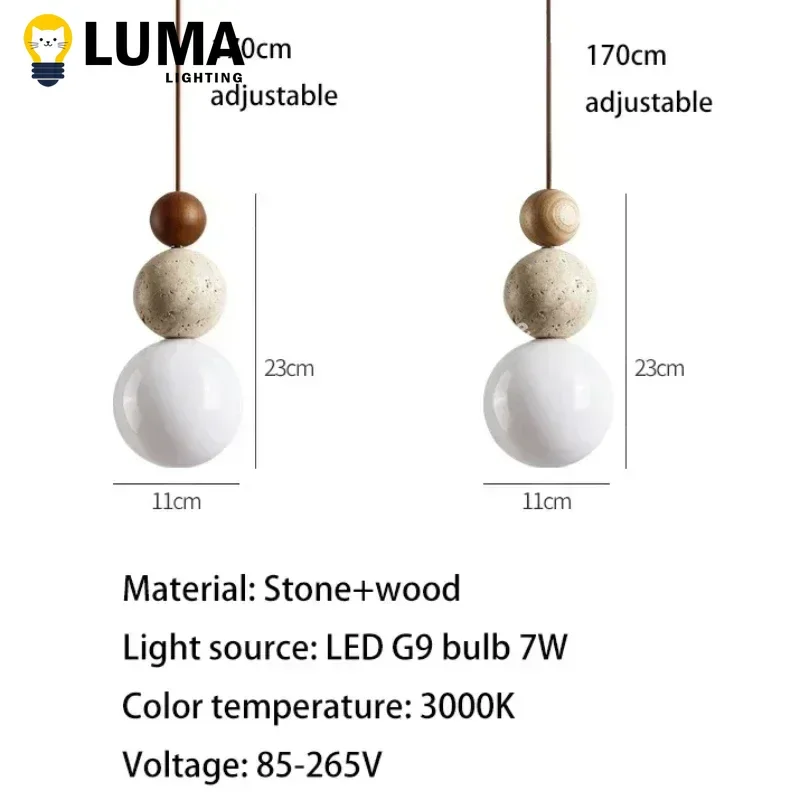 Luma-luces colgantes de travertino amarillo estilo crema, lámparas colgantes de madera de piedra natural para dormitorio, mesita de noche, restaurante, isla de cocina