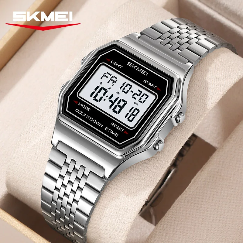 Reloj Digital de Lujo para Hombre SKMEI 2465, Reloj Electrónico de Acero Inoxidable a Prueba de Agua, Reloj Deportivo con Pantalla LED, Reloj Hombre