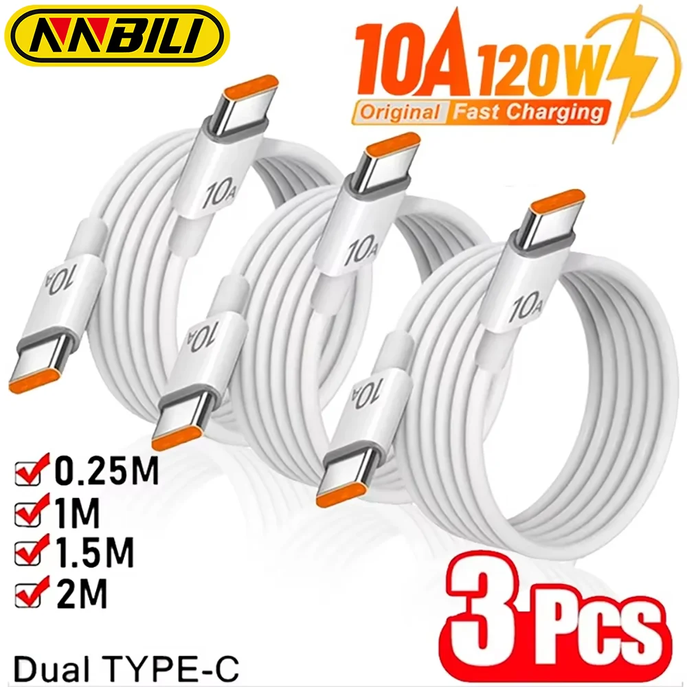 NNBILI, 3-1 piezas, cable de carga rápida universal PD de 120 W y 10 A, con doble conector tipo C, para transferencia de datos, compatible con Samsung, iPhone 18, 17, HUAWEI y Xiaomi.