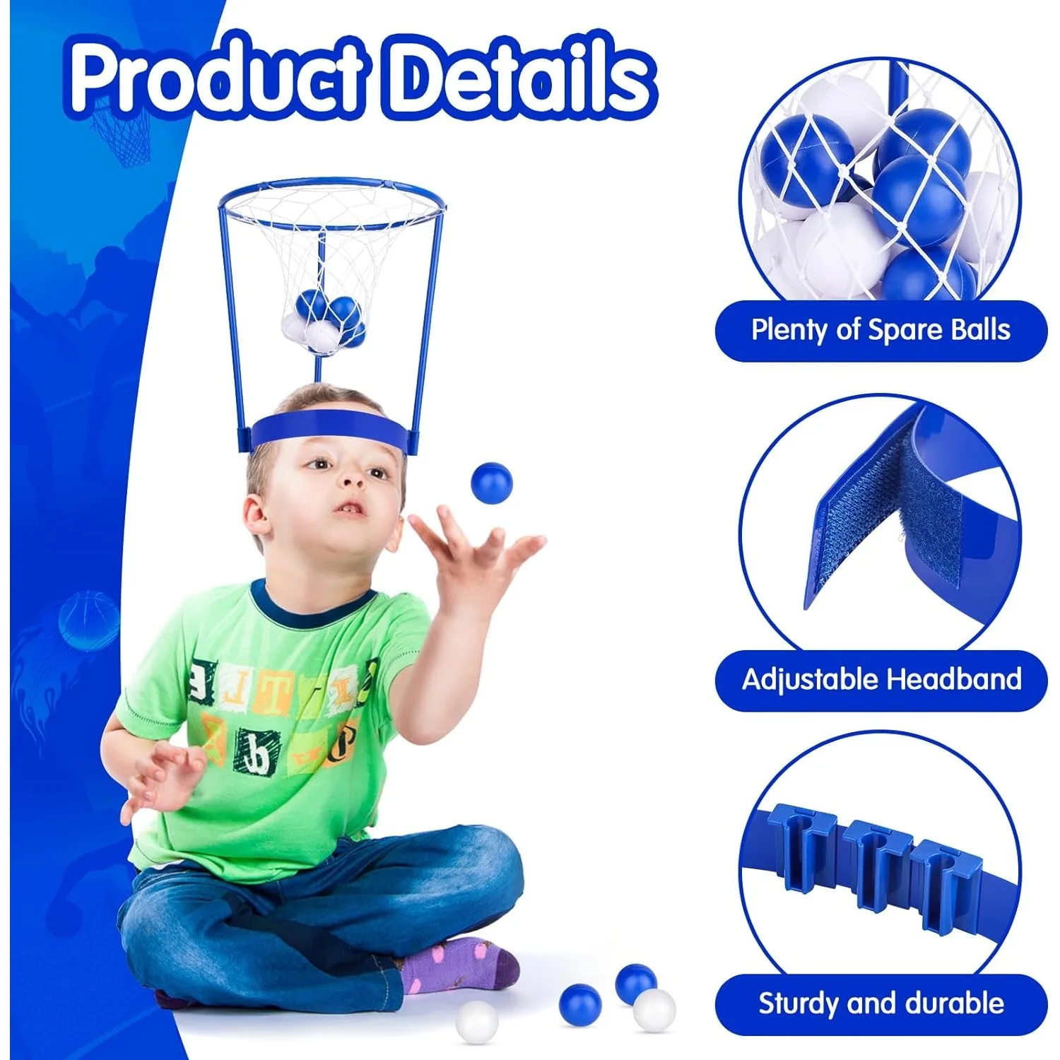 Paquete de 2 aros para la cabeza, juego de fiesta de baloncesto para niños y adultos, diadema de red de cesta ajustable con 20 bolas, regalo divertido para cumpleaños