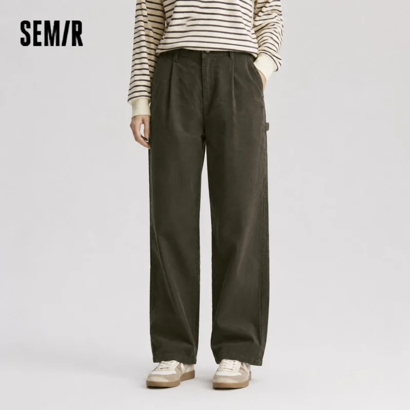 Semir pantalones casuales para mujer, pantalones de pierna ancha de algodón de pana, nuevo estilo de ropa de trabajo Vintage de invierno 2025