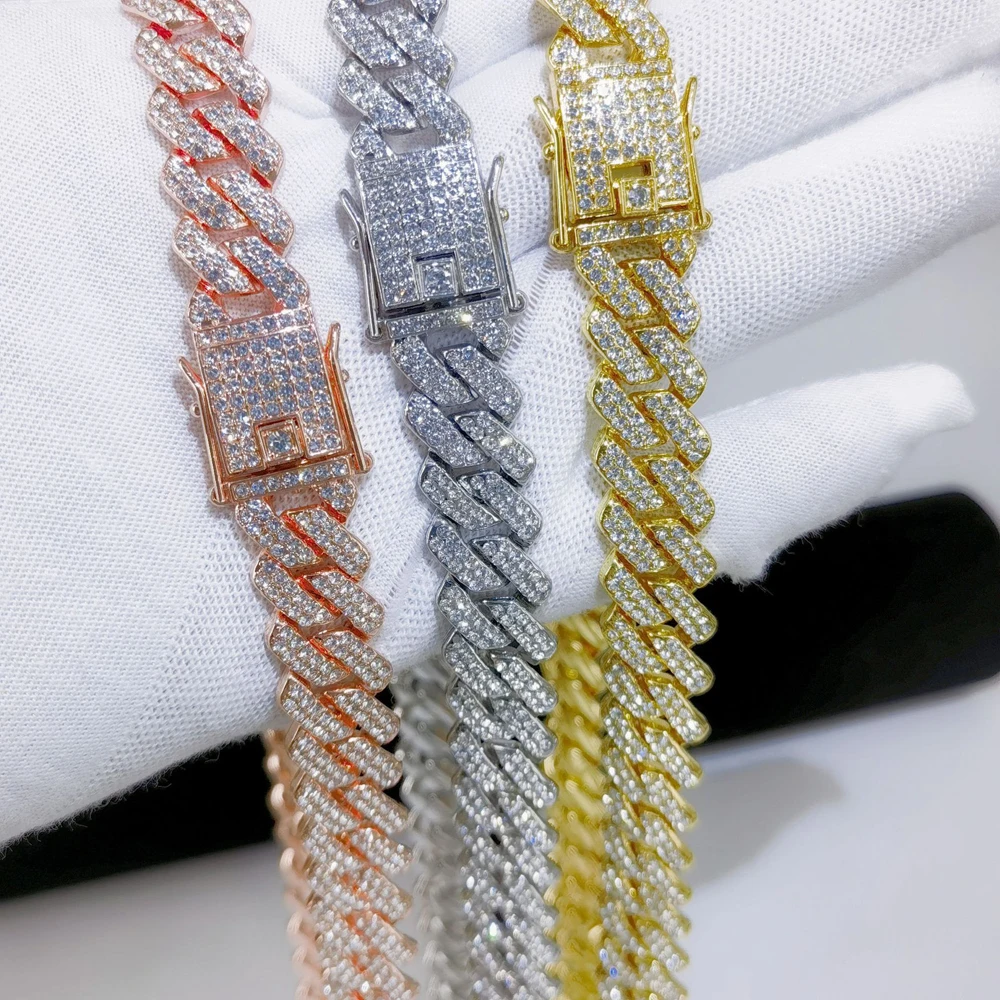 Collar helado de eslabones cubanos a la moda para hombre, cadena de diamantes de imitación de 14MM de ancho, collar de cadena cubana CZ de rapero, joyería de cumpleaños de Hip Hop