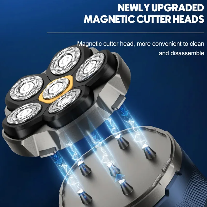 Nueva Afeitadora de Barba Recargable, Cortadora de Cabello con Seis Cuchillas Rotatorias, Afeitadora para Hombre con Pantalla LED, Cabezal 6D, Afeitadora para Calvos