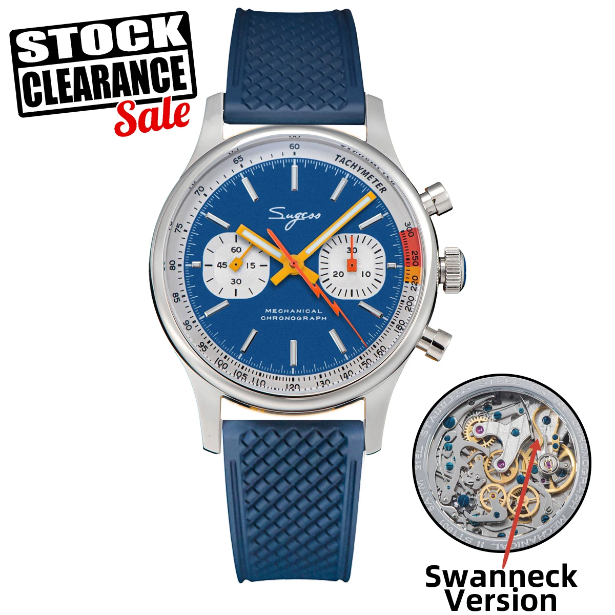 Reloj piloto Sugess con movimiento de gaviota, reloj de pulsera con cuello de cisne, cronógrafo mecánico, cristal de zafiro, carreras limitadas militares 1963