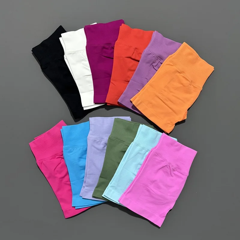Histello-pantalones cortos deportivos de 4,5 pulgadas para mujer, mallas de Yoga sin costuras, mallas elásticas de cintura baja para correr, Fitness, pantalones cortos de entrenamiento para gimnasio