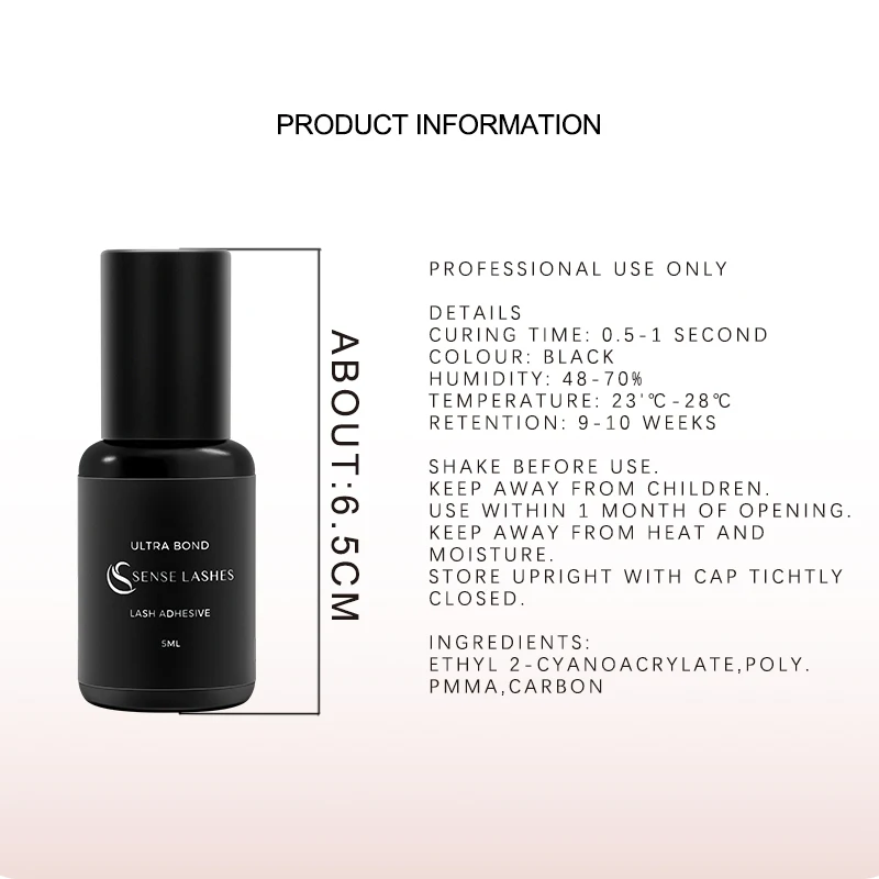 SENSE LASHES 10 Botellas de Pegamento para Pestañas de 5ml, Adhesivo para Extensiones de Pestañas