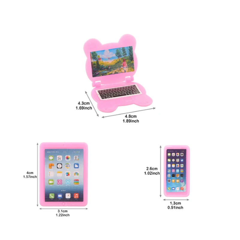 Juego de 3 Accesorios para Casa de Muñecas, Mini Artículos Kawaii, Computadora, iPad, Teléfono, Miniatura Divertida y Realista para Casa de Muñecas