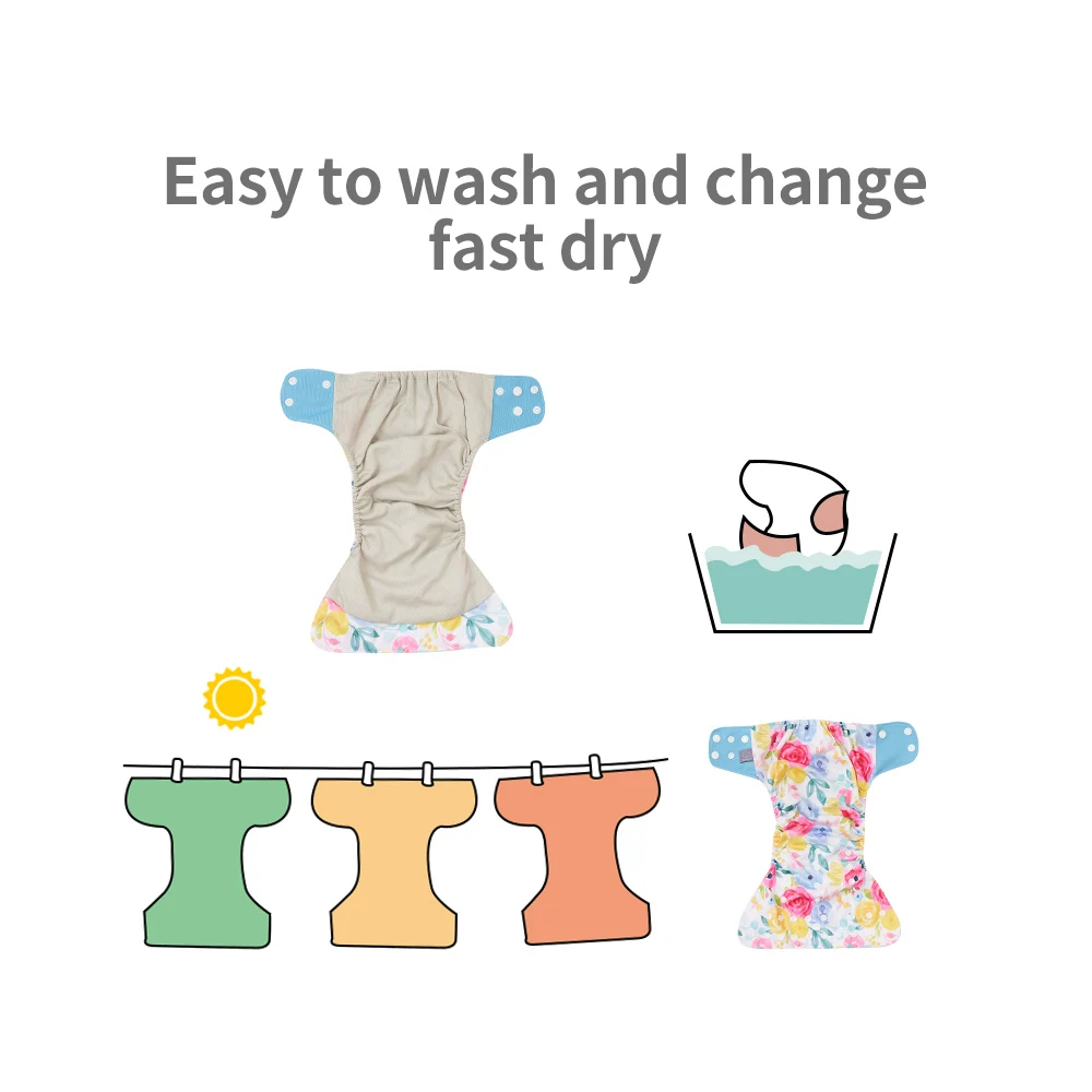 Pañal de tela impermeable para bebé Elinfant con 4 absorbentes, hueso interior de tela de malla para pañales de tela de bolsillo ecológicos lavables de 3-15kg